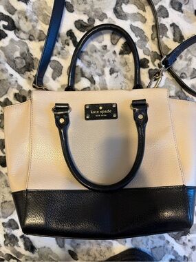 kate spade Two-Tone Black and Cream Leather Satchel with Top Handles